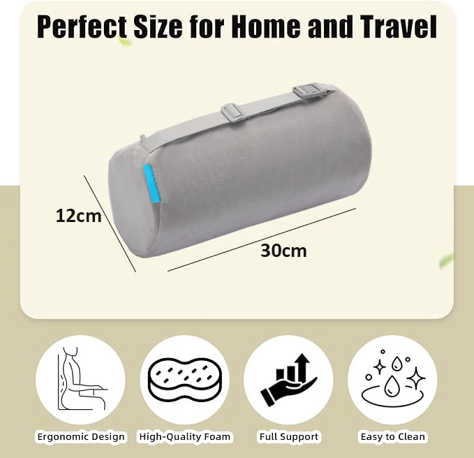 2024 Grey New Design OEM Back Support Cushion Memory Foam Adjustable Lower Back Pillow Wholesale Lumbar Roll Pillow