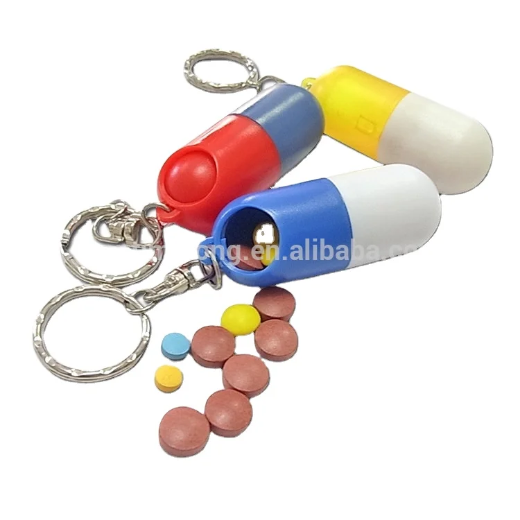 Plastic Capsule Pill Shaped Small Pill Box with Keychain