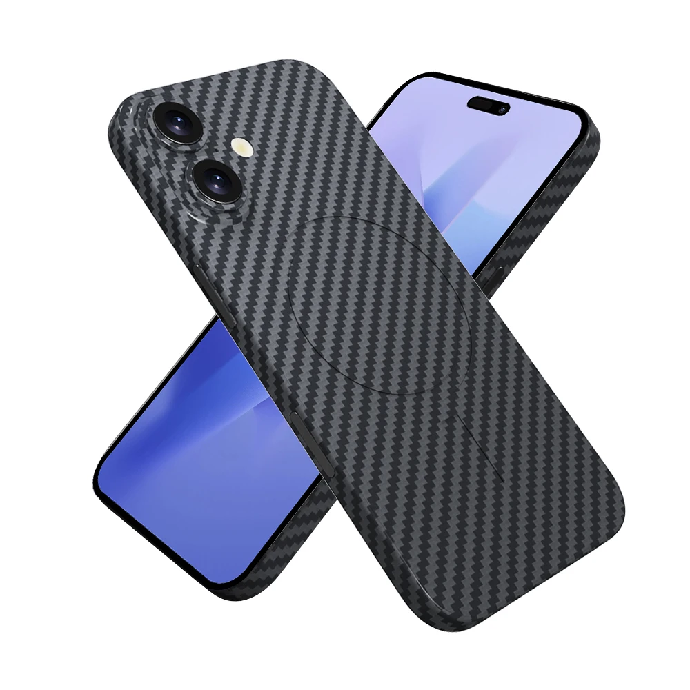 Carbon Fiber Phone Case For Iphone 16 Magnetic Cases Frosted Skin Feel 2024 Luxury Cover Ring Myc6186 Laudtec