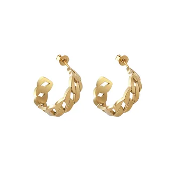 Fashion Stainless Steel Earrings Titanium Waterproof Jewelry Buckle Link Chain C Shaped Earrings
