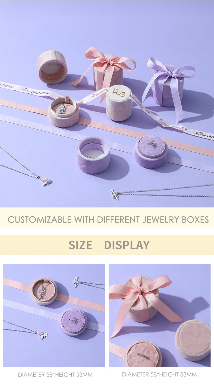 A1 High End Cylinder Velvet Jewelry Box Accessories Storage Ring Pendant Organizer Custom Size Ribbon Gift Box Design supplier