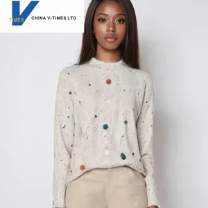 China V-times Women's 2026 Autumn Winter New Gentle Lazy Style Western Style Neck Sweater 100% Cotton Knitted Loose Slimming