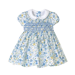 Kids Fancy Dress Photos Woven 100% Cotton Floral Summer Soft Short Puffy Dresses for Girls 7 Years Old