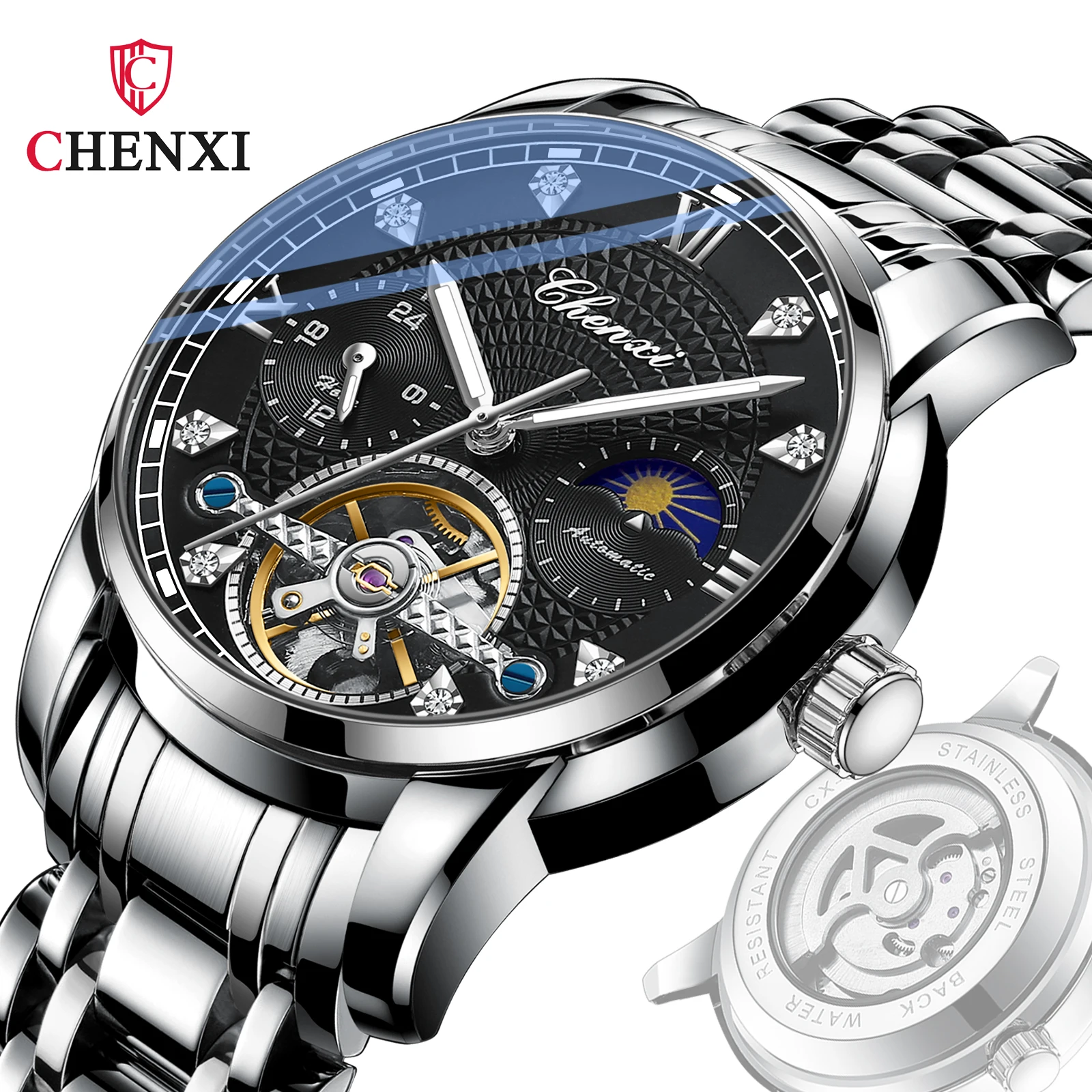 Chenxi Watch Men Skeleton Automatic Mechanical Watch Gold Skeleton Vintage  Mens Wristwatches Top Brand Luxury