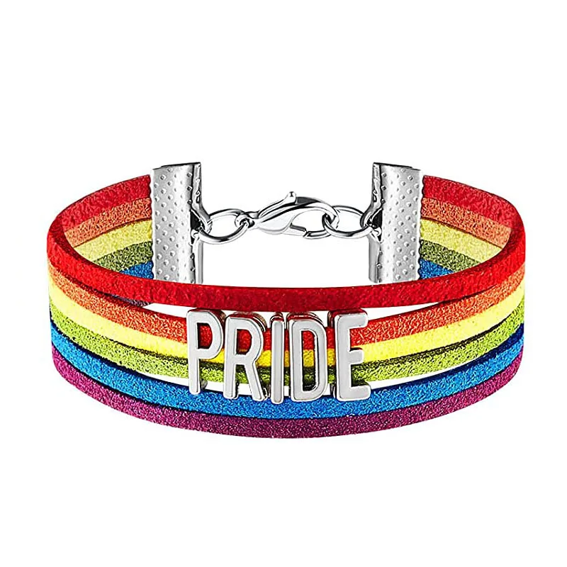 100 Models Manufacturer LGBTQ PRIDE Wrap Bracelet Love Wins Follow Your Heart Rainbow Leather Cord LGBT Bracelets for Women