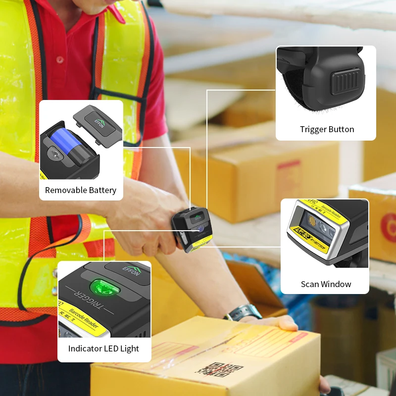 EF02 2D Finger Ring QR Barcode Scanner Wireless Cell Phone Screen Barcode Scanner