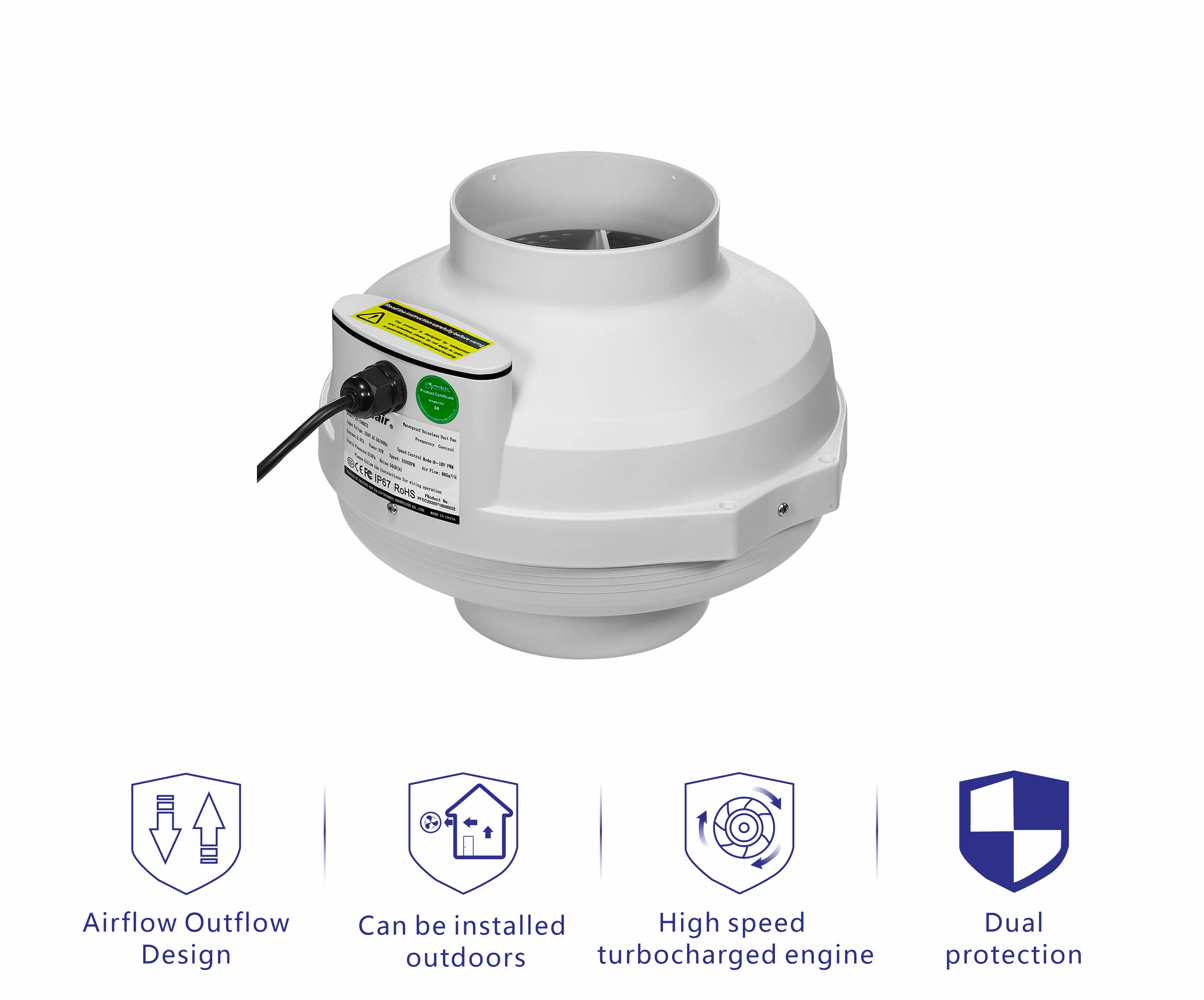 Inline Centrifugal Duct Fan, 150mm, 650m3/h, PVC, HVAC - detail 6