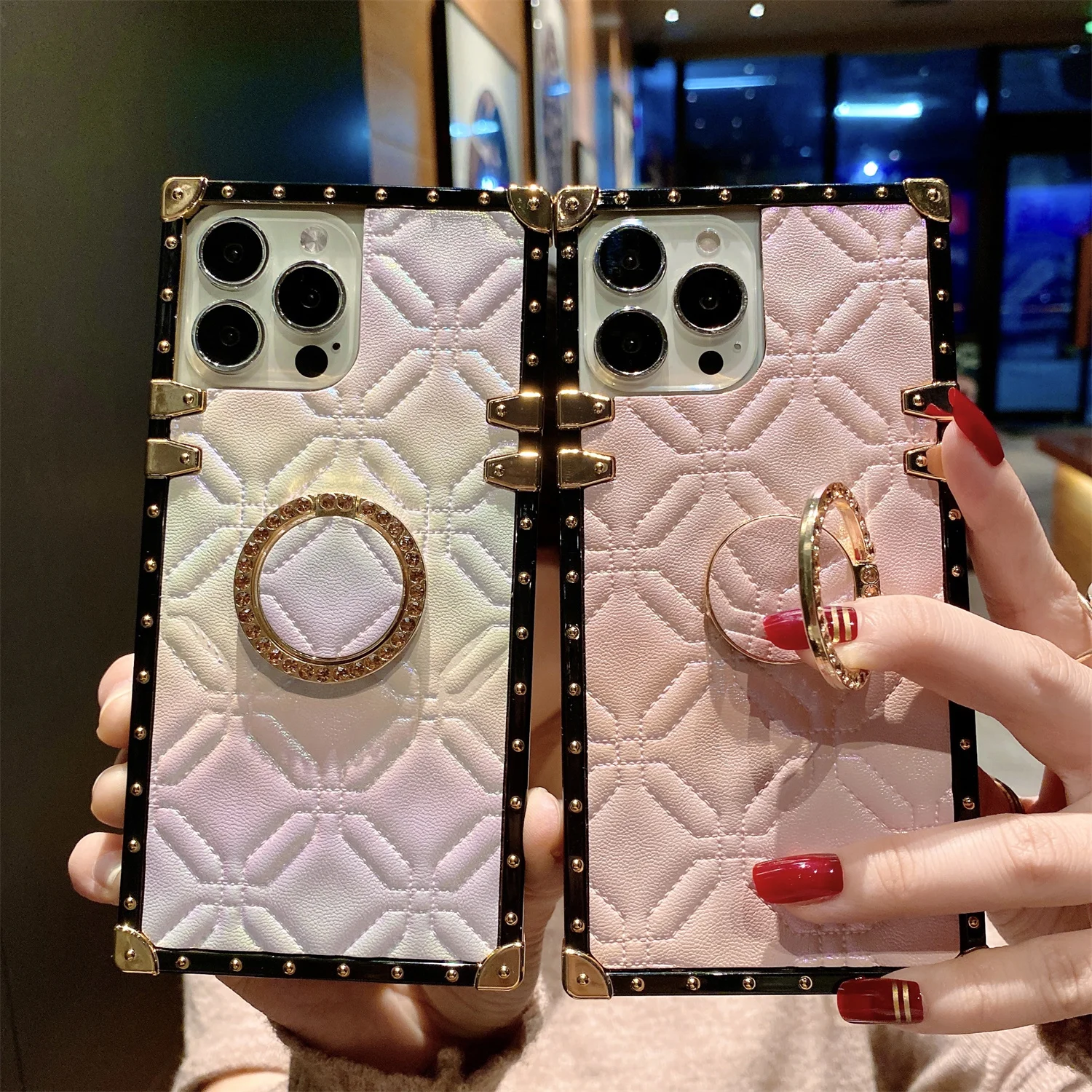 Hot Sale Luxury Leather Square Phone Case Women Cases for iPhone