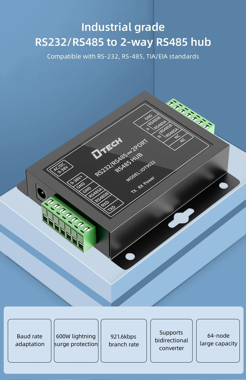 DTECH RS232 RS485 to 2-way RS485 Industrial Grade HUB for SMS and ...