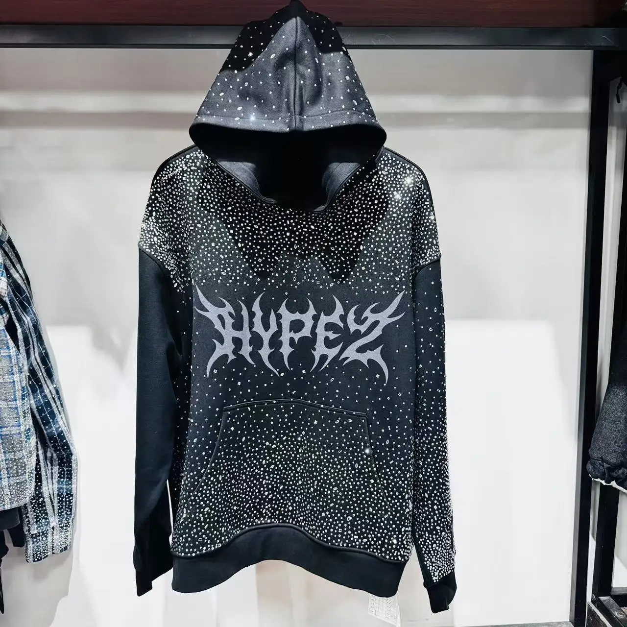Men's Hoodies Rhinestone Pullover 100% Cotton Oversize Printing Custom Hoodies Manufacturers Heavyweight Hoodie for Men gallery 2