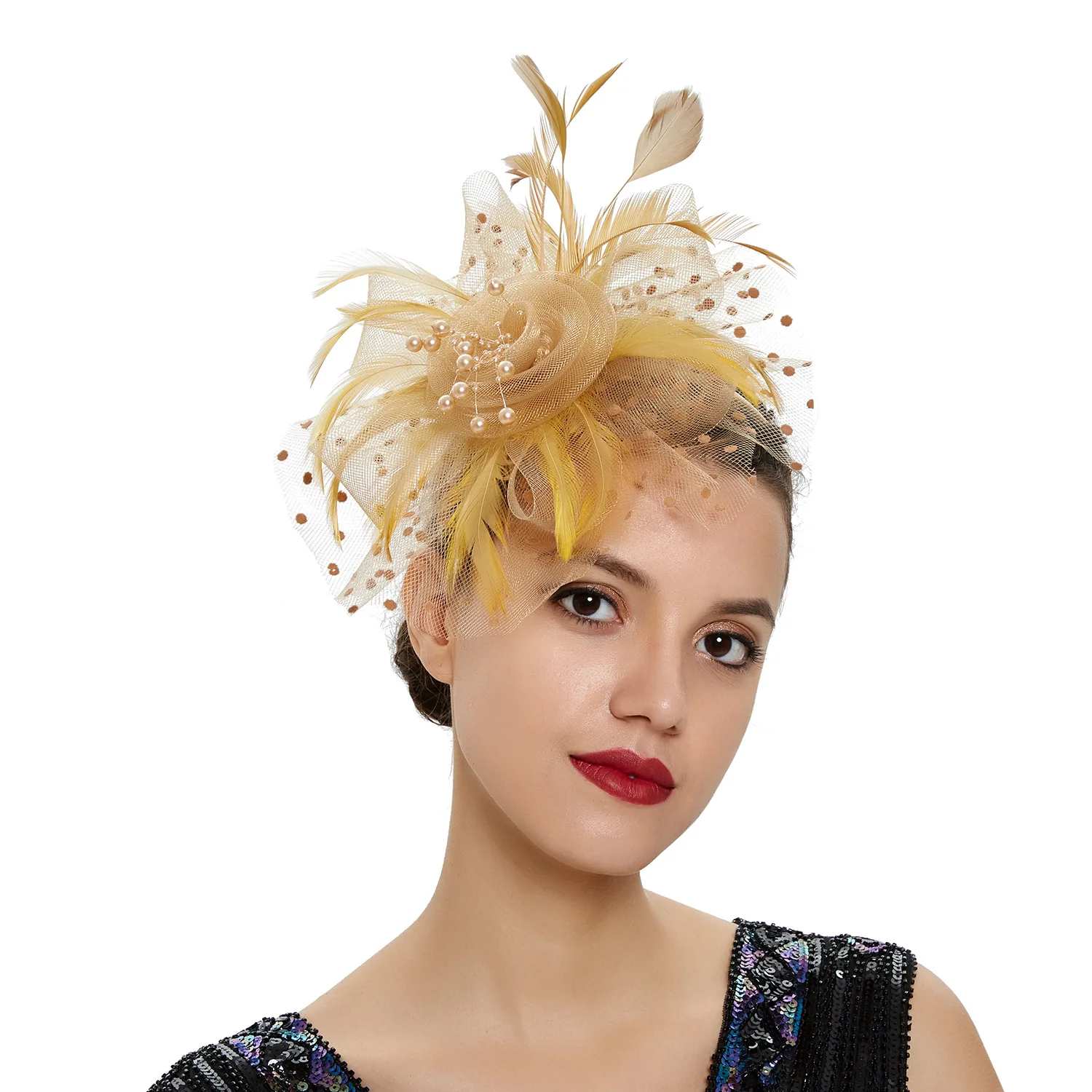 Retro Tea Party Feathers Net Veil Mesh Fascinator Hats