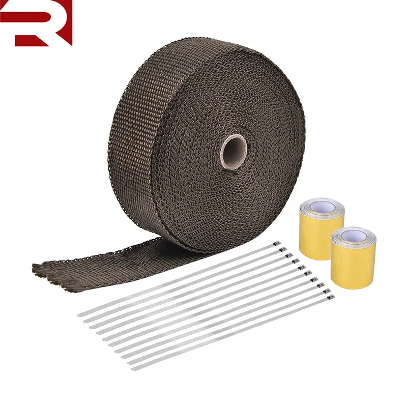 Titanium Exhaust Wrap 2 x 50 Roll for Motorcycle Fiberglass Heat Shield Tape with Stainless Ties 
