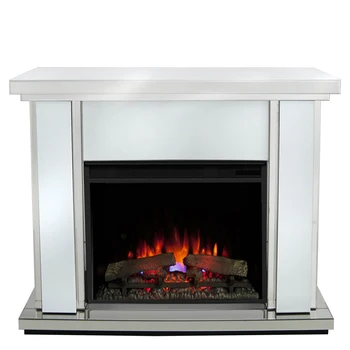 Modern White and clear mirrored Electric Firebox surround mantel with mirror fireplace electric 1 set