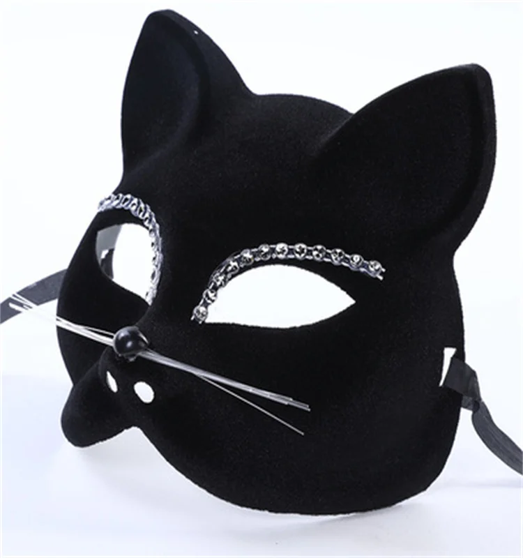 Venetian Black Cat Mask - Masquerade Costume Half Face Eye Mask