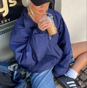 Wholesale Custom logo Women Oversized Nylon Zip up Jacket Lightweight Windbreaker Streetwear Casual Outerwear