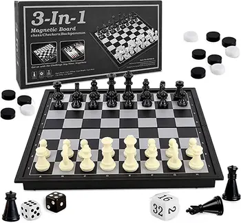 3 in 1 Magnetic Chess Set with Folding Chess Board for Kids and