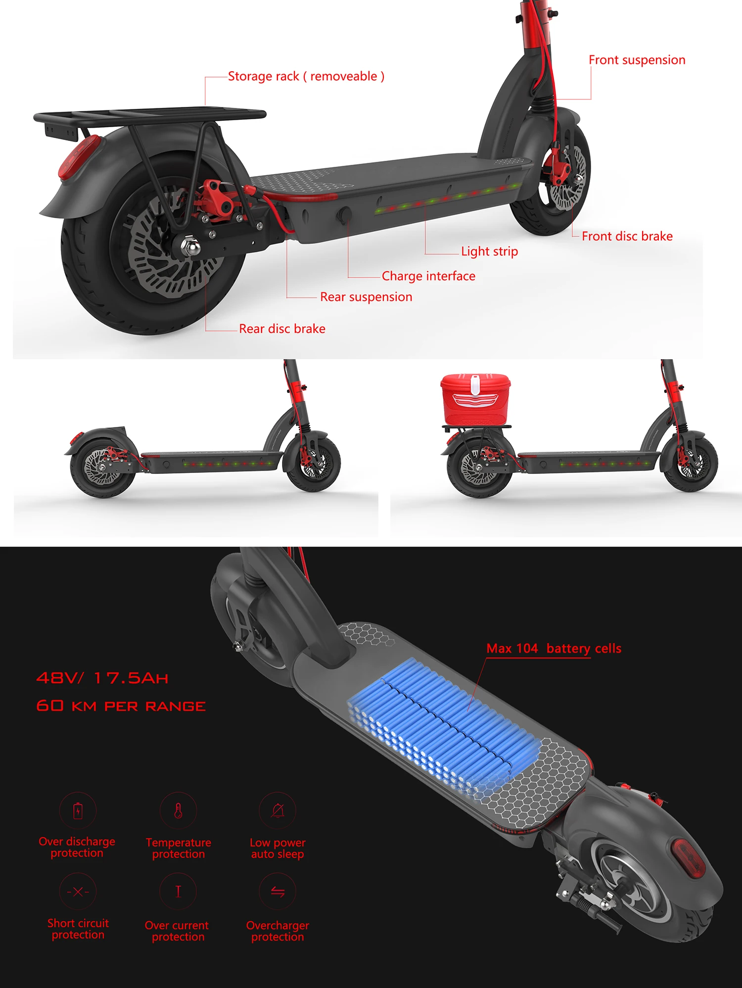 EU warehouse fast moving foldable electric scooter adult 10 inch 500W 48V 17.5ah 45mph standing scooter