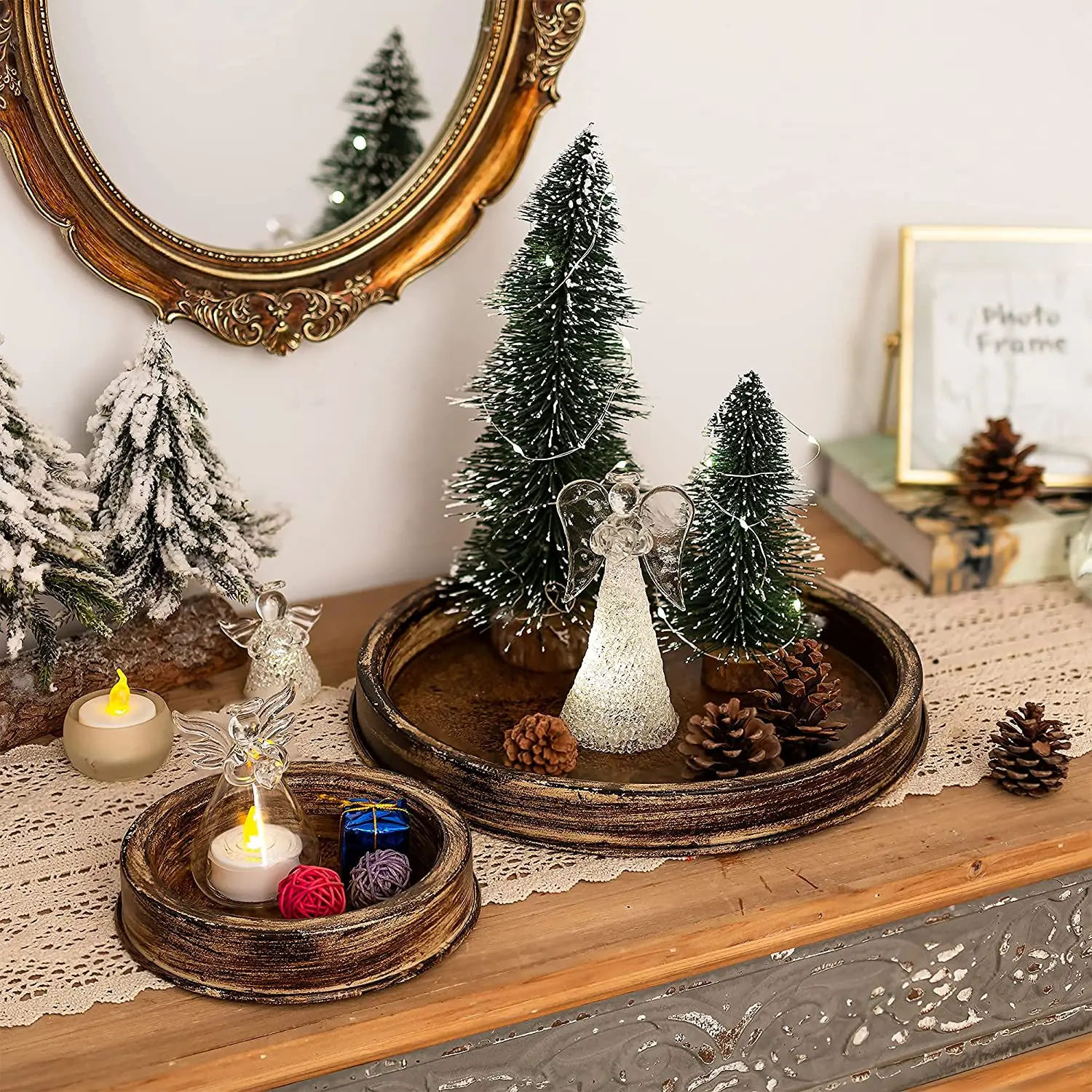 Rustic Wooden Tray Candle Holders - Perfect for Christmas