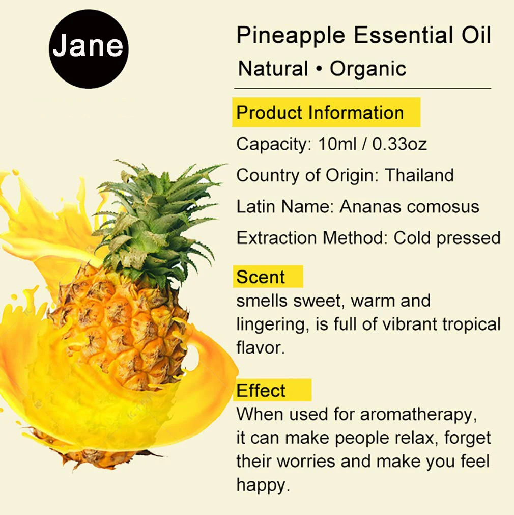 pineapple essential oil 100% Pure Oganic Plant Natrual pineapple oil for  Diffuser Massage SkinCare Soap Candle Perfumes cosmetic