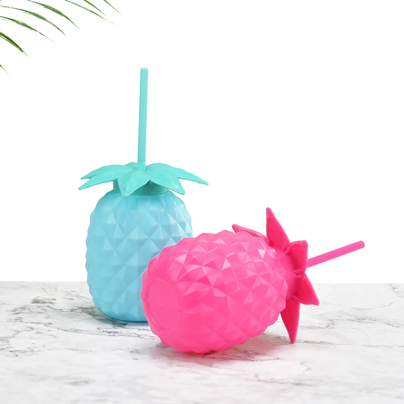 56oz 22oz Plastic Bulk Creative Drinking Colorful Pineapple Shape Mug Kawaii Tumbler Mugs with Straw