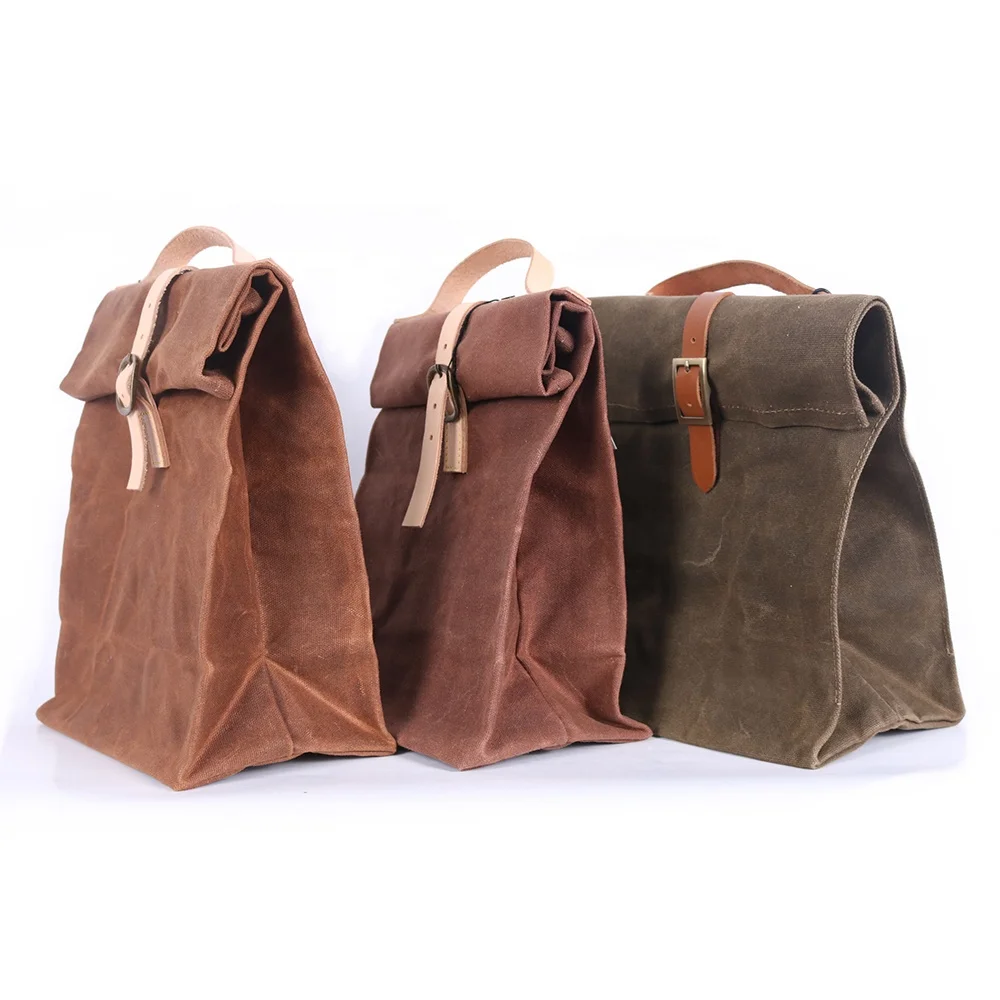 insulated waxed canvas lunch bolsa