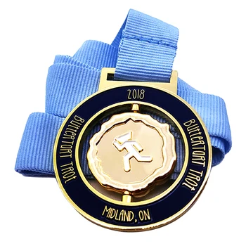 Wholesale No Moq Customized Logo Medal Shiny Gold Plating Soft Enamel Marathon Fun Running Custom Rotatable Spinning Medal