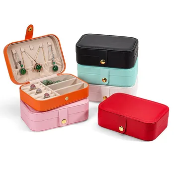 Large Capacity Jewelry Boxes Custom Logo Travel Jewelry Holder Earring Ring Necklace PU Leather Portable Storage Jewelry Box