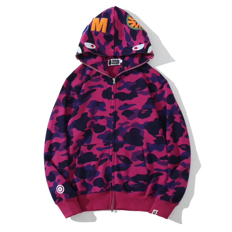 Full Zip Up Bapees Shark Hoodie Camouflage Cotton Light Blue And Pink ...