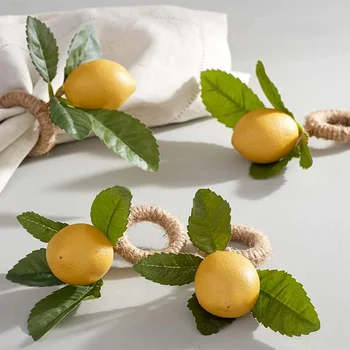 Handmade Napkin Rings Yellow Faux Lemon with Vine Napkin Ring for Wedding Dinner Party Banquet Events