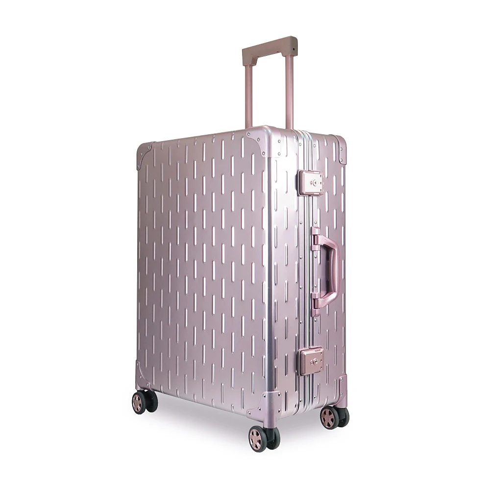 Pink Aluminum Suitcase Business Travel Luggage With Handle and TSA