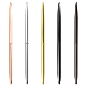 Bulk Slim Metal Solid Colors Logo Printing Durable Plastic 1.0MM Black Writing Signature Ball Ballpoint Pens