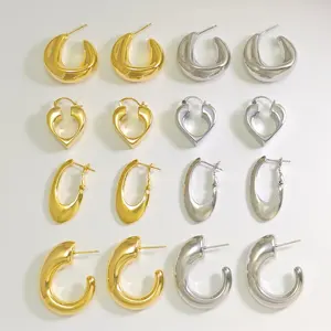 Ilona Fashion Women's 14K Gold & Silver Plated Huggie Hoop Earrings Sets Wholesale Minimalist Style Copper Alloy Jewelry