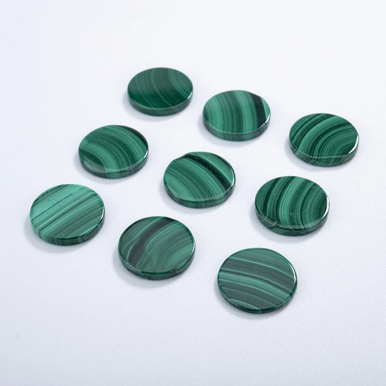 Hot sale aa grade natural malachite stone flat back slice round green malachite jewelry gemstone