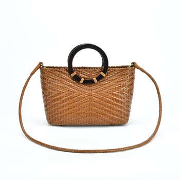 2025 Autumn Winter Genuine Leather Vegetable Basket Single-Shoulder Crossbody Retro Style Handbag New Hand-woven Bag