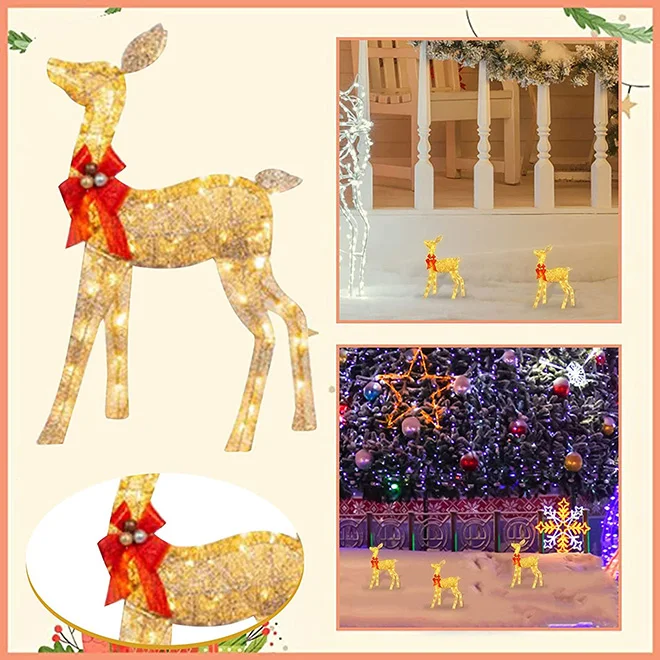 ホットセールライト付きクリスマス鹿ファミリーセット240ウォーム