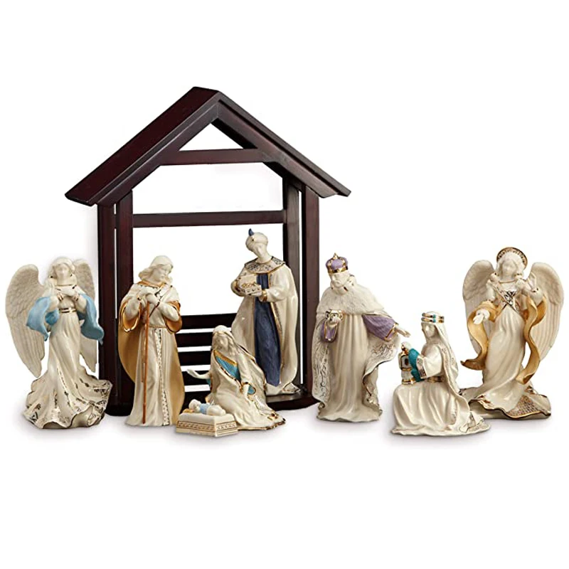 Figuras decorativas de cerámica artesanales novedosas para la Navidad, figurillas religiosas, set de nacimiento