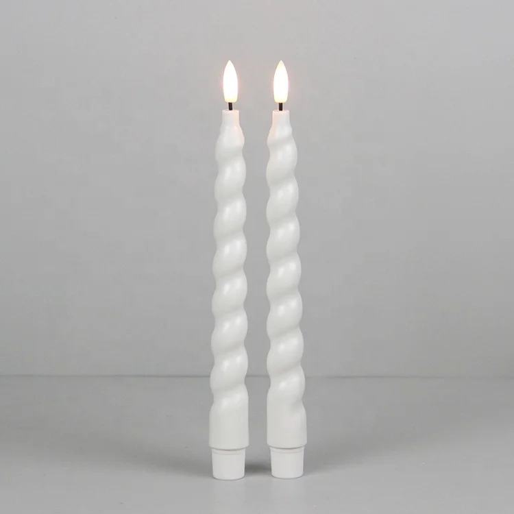 Wholesale Classic Colourful Pastel Twist 3D Real Flame Plastic Spiral LED Taper Flameless Candles for Wedding Easter
