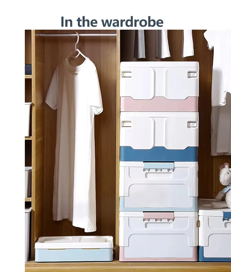 Compact Rectangle Office Organizer Stackable Foldable Storage Bin with Lid for Book Toy Clothing Sundries for Office Home Use details