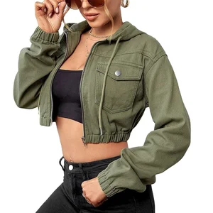 Custom Logo Women's Front Pocket Zippers Twill Bomber Jacket