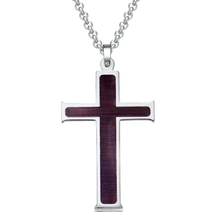 Fashion Accessories Silver Stainless Steel Wooden Cross Pendant