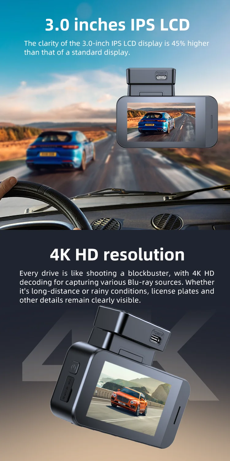 STARVIS Dash Cam 4g Supported 2 Channel F1.5 Dual Lens Dash Cam 3 Inches IPS LCD 4k+2k with Type-C Power Port for Agent supplier