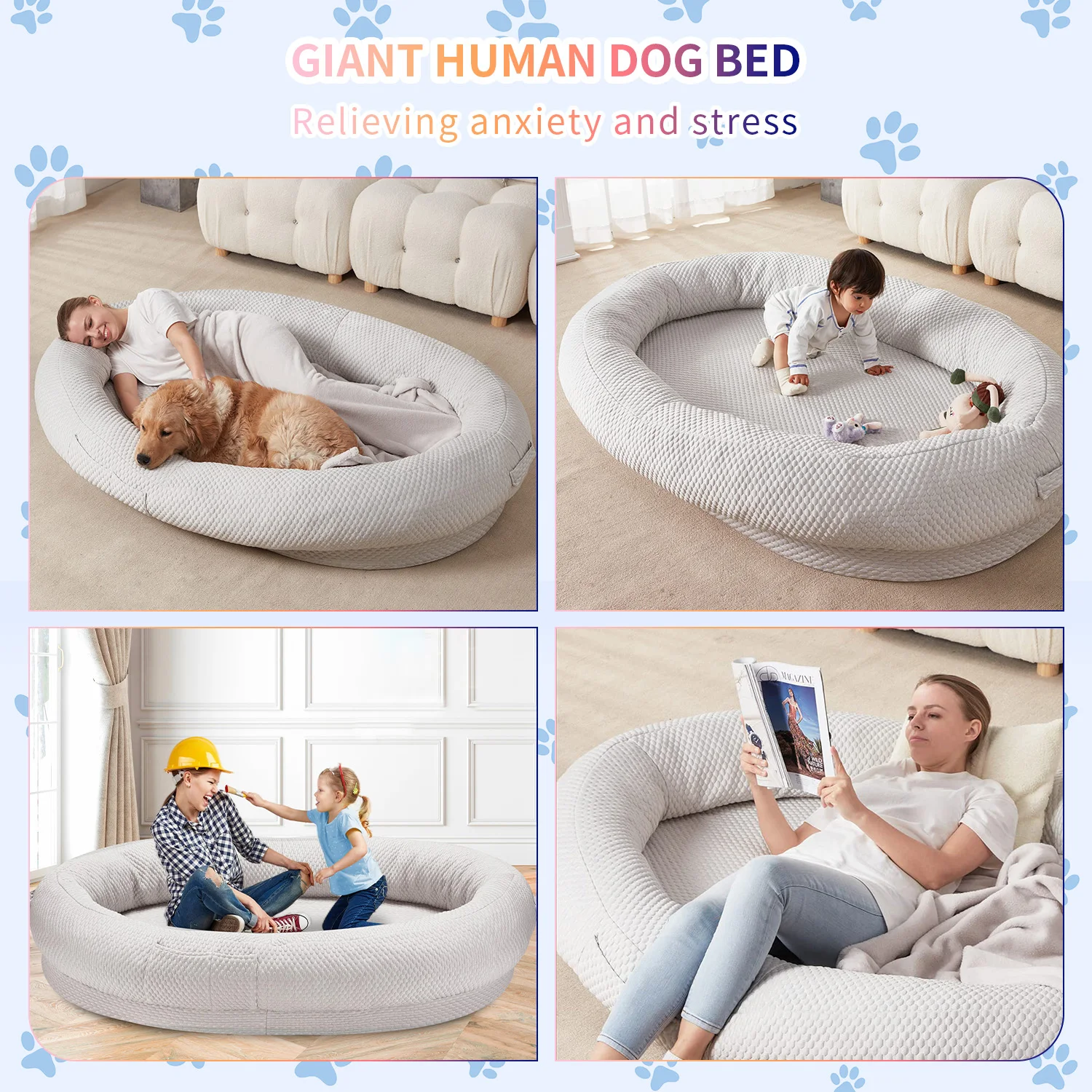 Hot selling xl xxl giant heavy duty extra large luxury super large sleep deeper human sized dog bed for humans factory