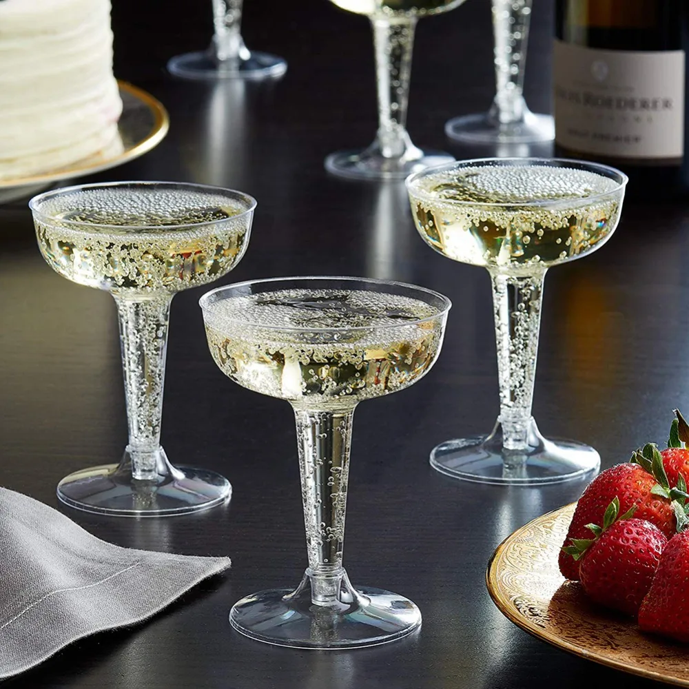 6PCS/set Disposable Plastic Wine Glasses Clear Stemmed Plastic