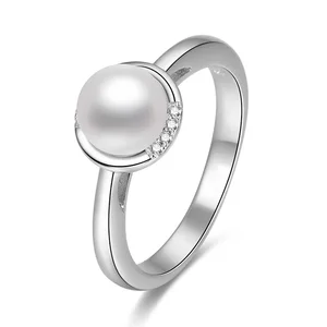 Sterling Silver Freshwater Pearl and Cubic Zirconia Ring Elegant Jewelry Piece