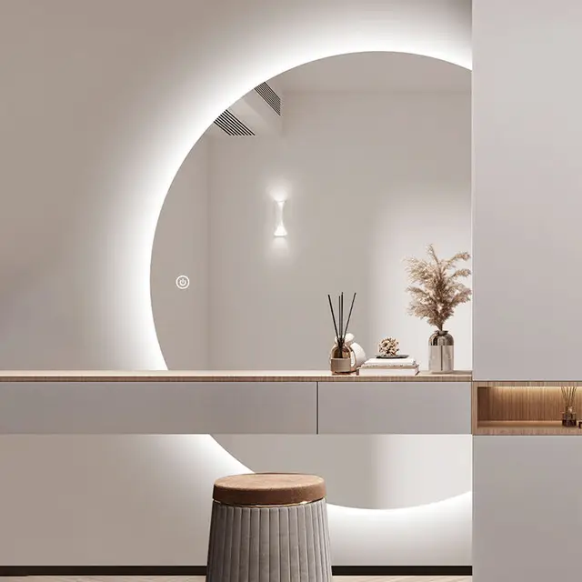 Half Moon Shape Waterproof Smart Backlit Wall Bathroom Led Mirror with Dimmable
