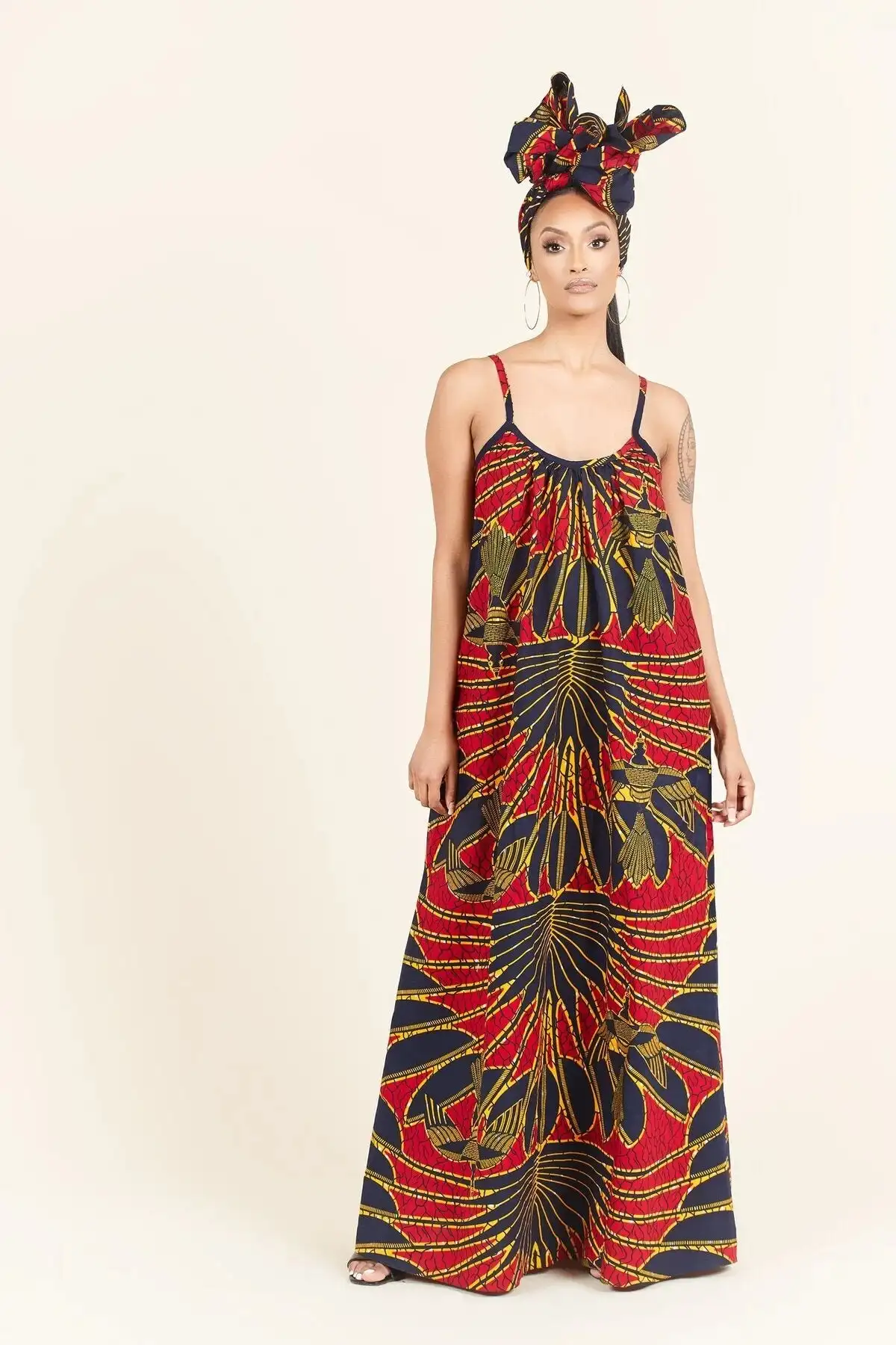 African Wax Print Strap Maxi Dress With Headwrap Women Clothing African  Ladies Clothing Traditional African Women Dresses