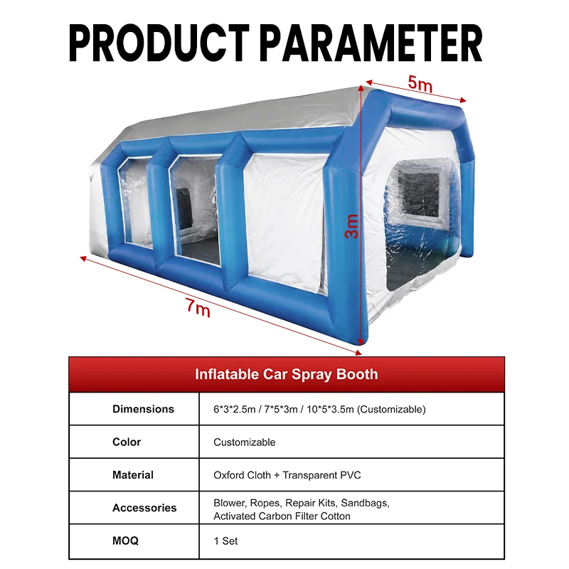 Portable Inflatable Paint Booth for Car Painting Automotive Spray Booth with Transparent PVC Windows Auto Body Repair Workshop