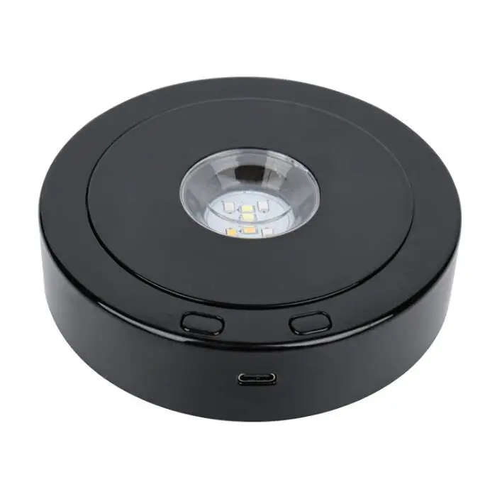 Black LED Rotating Display Stand 360 Display Light Base Lamp Holder USB or Battery Power Art Glass Crystal