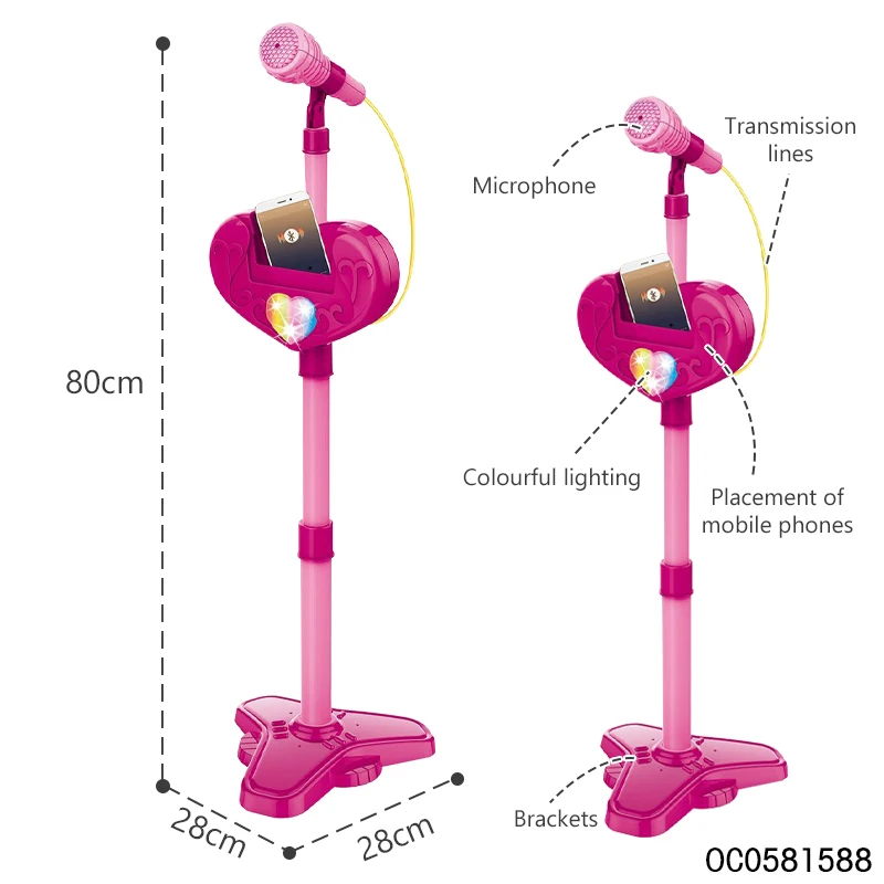 Lighted Up Pink Electronics Singing Toy Microphone With Stand For Kids 