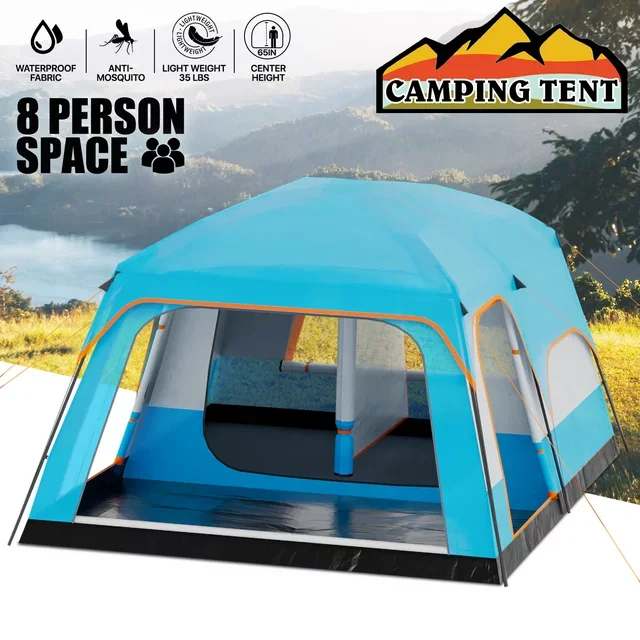 New Arrival 8-Person Automatic Pop-Up Tent Waterproof Portable Oxford Fabric Fiberglass Double Outdoor Camping Fast Delivery